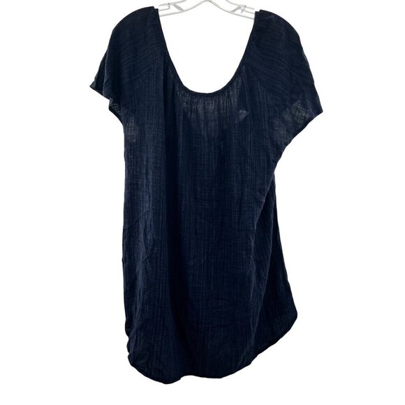 Kona Sol Women's Short Sleeve Textured Top Navy Size Medium Lightweight Tie Neck - Picture 1 of 8